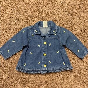 Blue Denim Kids Jacket with Yellow Floral Embroidery